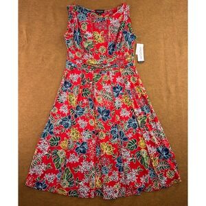 perceptions sleeveless floral midi fit flare dress Perceptions Dress Womens 12 Fit & Flare Lined Wide Strap Midi Multicolor  Floral